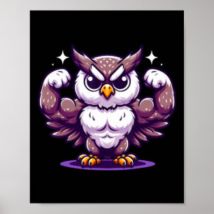 Owl Flexing Muscles Fan Lover Bodybuilding Gym Wor Poster