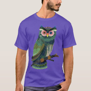 Owl  Floral Folk Art Asian Design Visual Graphic T T-Shirt