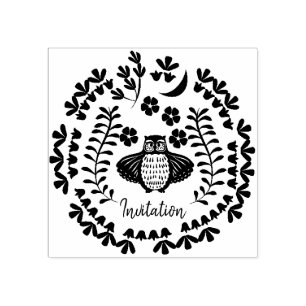Owl Floral  Rubber Stamp