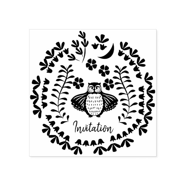 Owl Floral  Rubber Stamp (Imprint)