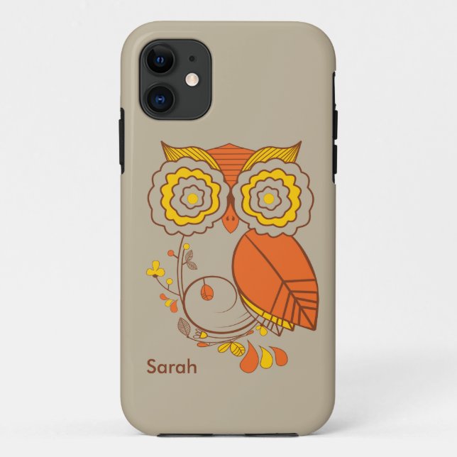 Owl & Flower design, orange brwon yellow. iPhone 5 Case-Mate iPhone Case (Back)
