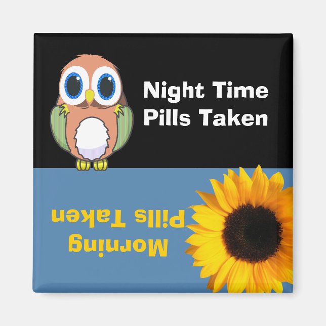 Owl & Flower Medication Reminder Magnet (Front)