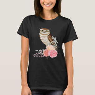 Owl  Flower Roses Wise Bird Animal Vintage Owl T-Shirt