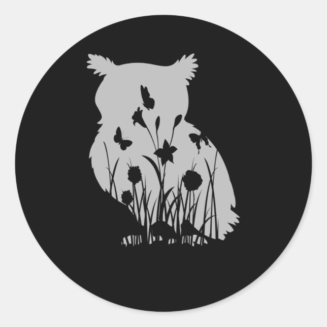 Owl Flower Silhouette Nature Birdwatching Birds Classic Round Sticker (Front)