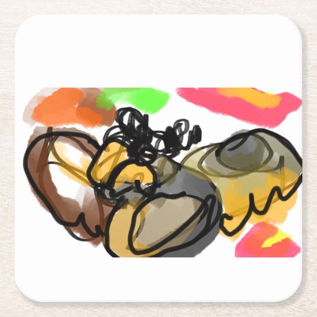 Owl flying autumn square paper coaster (Front)