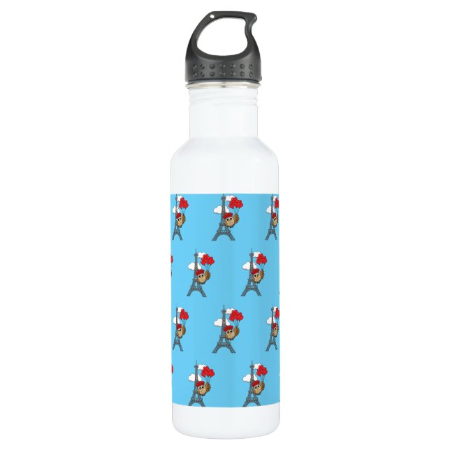 Owl Flying with Heart Balloons in Paris 710 Ml Water Bottle (Front)