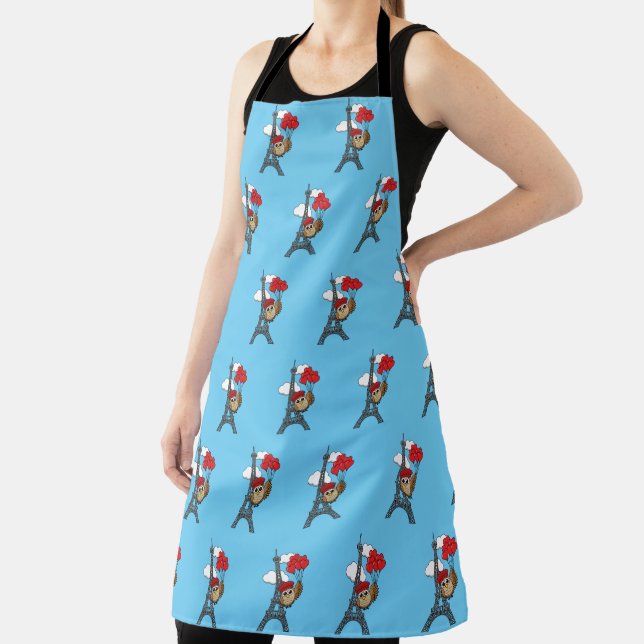 Owl Flying with Heart Balloons in Paris Apron (Insitu)