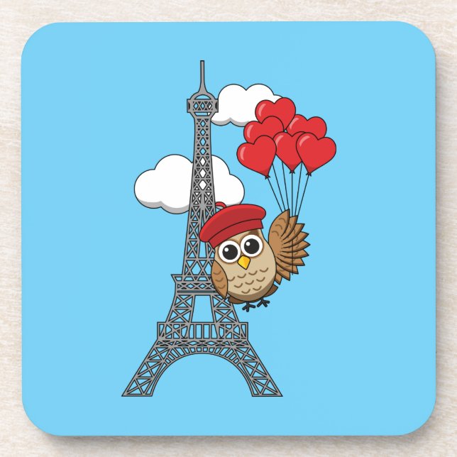 Owl Flying with Heart Balloons in Paris Coaster (Front)