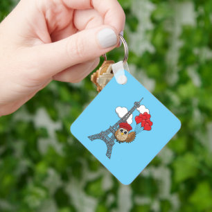 Owl Flying with Heart Balloons in Paris Key Ring