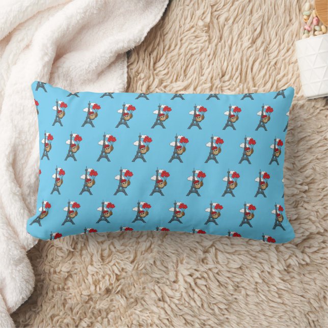 Owl Flying with Heart Balloons in Paris Lumbar Cushion (Blanket)