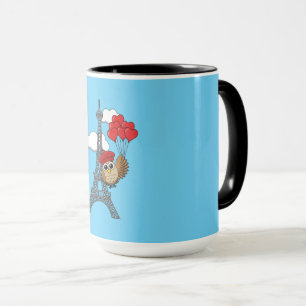 Owl Flying with Heart Balloons in Paris Mug
