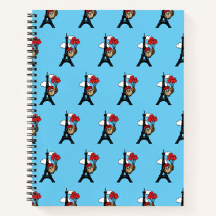 Owl Flying with Heart Balloons in Paris Notebook