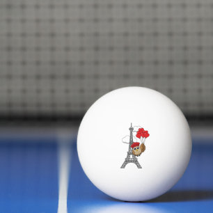 Owl Flying with Heart Balloons in Paris Ping Pong Ball