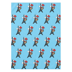Owl Flying with Heart Balloons in Paris Tablecloth