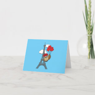 Owl Flying with Heart Balloons in Paris Thank You Card