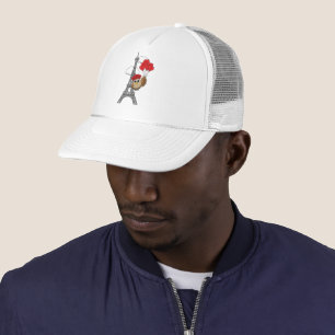 Owl Flying with Heart Balloons in Paris Trucker Hat