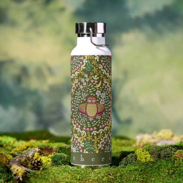 Owl Folk Green Water Bottle (Outdoor)