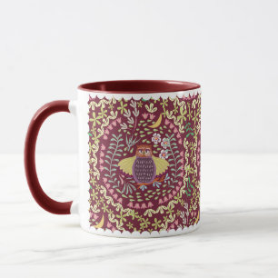Owl Folk Wine Red Mug