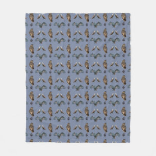 Owl Frenzy Fleece Blanket (Blue)