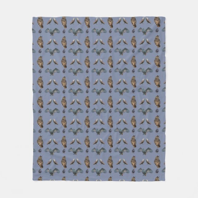 Owl Frenzy Fleece Blanket (Blue) (Front)