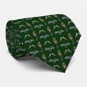 Owl Frenzy Tie Double Sided Print (Dark Green)