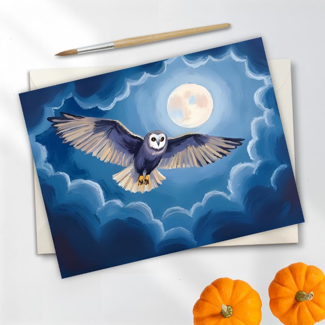 Owl Full Moon Halloween Watercolor Holiday Postcard (Creator Uploaded)