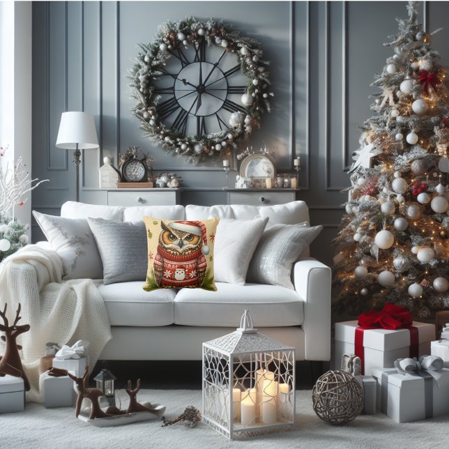Owl fun Christmas Cushion (Christmas throw pillow fun.)