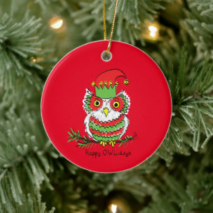 Owl Funny Christmas Cute Holiday Ceramic Ornament