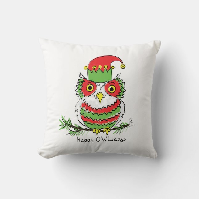 Owl Funny Christmas Cute Holiday Cushion (Front)