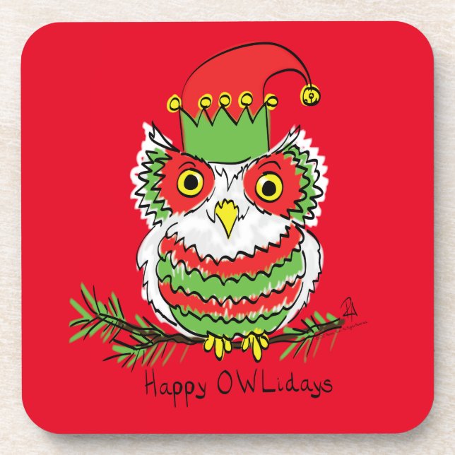 Owl Funny Christmas Cute Kids Coaster (Front)