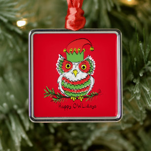 Owl Funny Christmas Cute Kids Metal Ornament