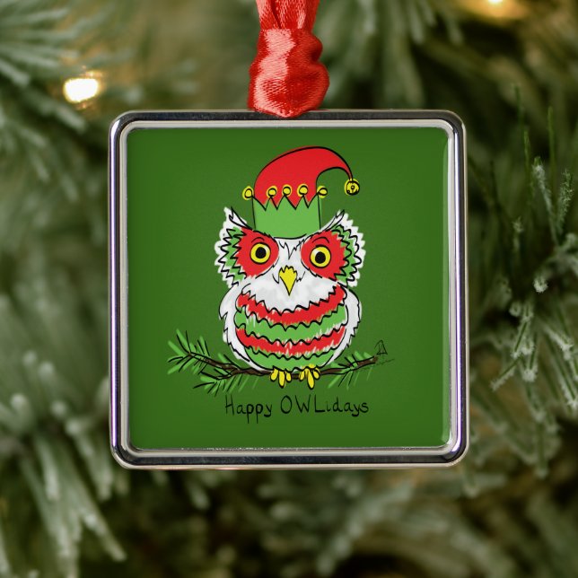 Owl Funny Christmas Cute Kids Metal Ornament (Tree)