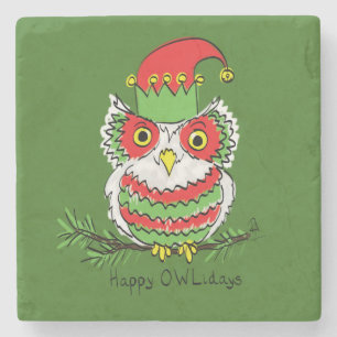 Owl Funny Christmas Cute Kids Stone Coaster