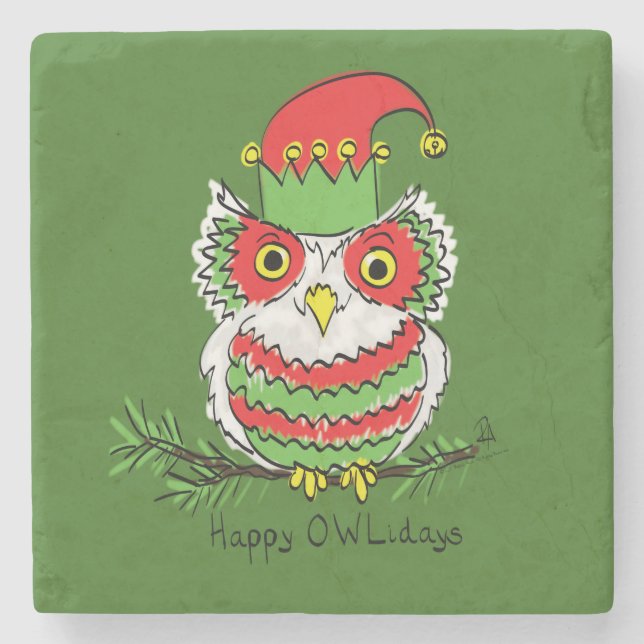 Owl Funny Christmas Cute Kids Stone Coaster (Front)