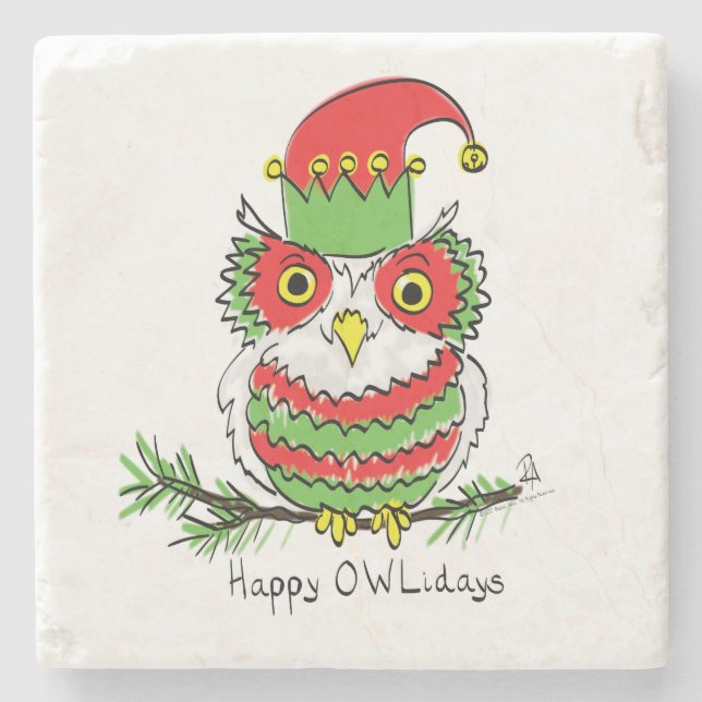Owl Funny Christmas Cute Kids Stone Coaster (Front)