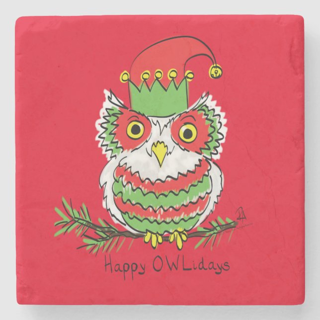 Owl Funny Christmas Cute Kids Stone Coaster (Front)