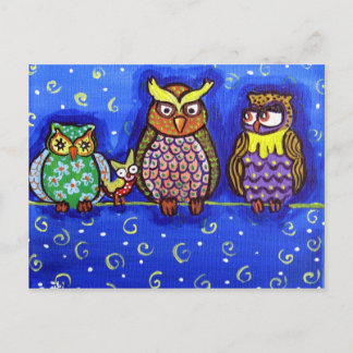 Owl Get Together Fun Folk Art Postcard