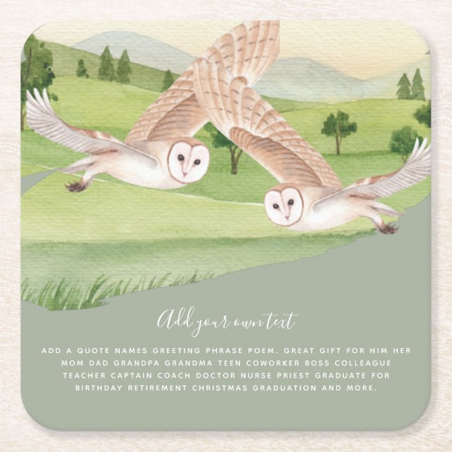 OWL GIFTS - Personalised Square Paper Coaster (Front)