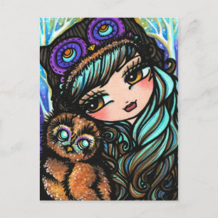 Owl Girl Fairy Fantasy Art Postcard by Hannah Lynn