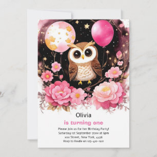 Owl Girl First Birthday Invitation