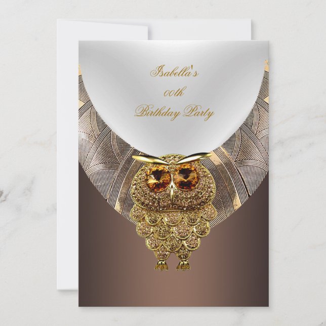 Owl Gold Coffee Elegant Birthday Party Invitation (Front)