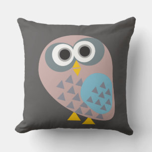 Owl gray blue mauve cushion