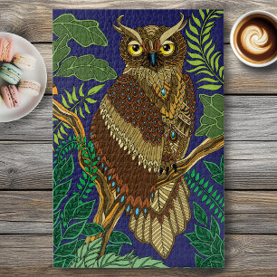 Owl Green Forest Leaves Jigsaw Puzzle