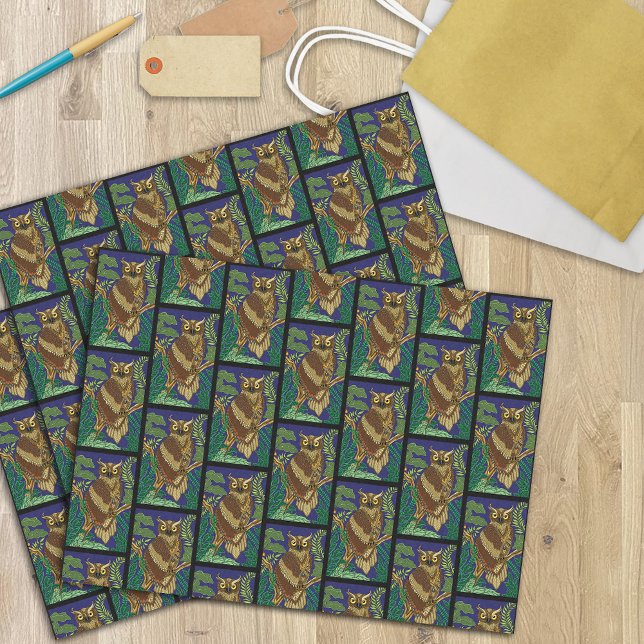 Owl Green Forest Leaves Tissue Paper (Creator Uploaded)