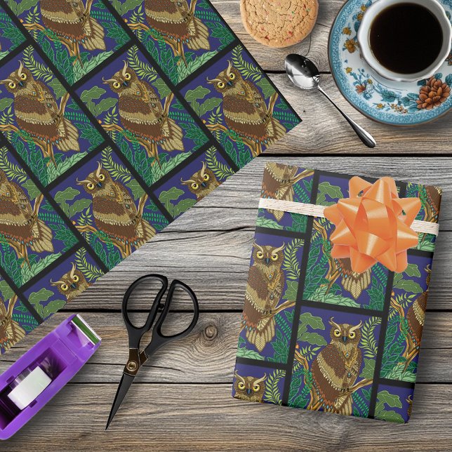 Owl Green Forest Leaves Wrapping Paper (Creator Uploaded)