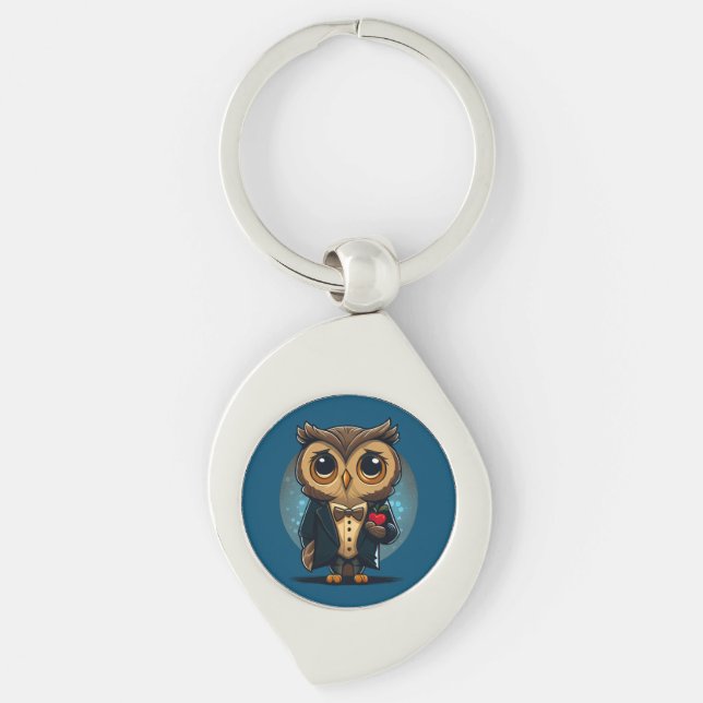Owl Groom in Love: Perfect Valentine's Day Gift Key Ring (Front)