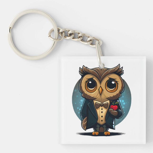 Owl Groom in Love: Perfect Valentine's Day Gift Key Ring (Front)