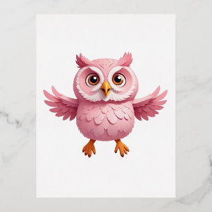 Owl Happy Playful Fun Jumping In The Air Forest Foil Holiday Postcard