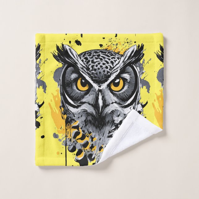 Owl Head - Owl Bath Towel Set - Cute Owl Towels (Wash Cloth)