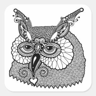 Owl Head Zendoodle Square Sticker